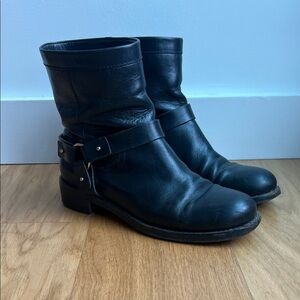 Jimmy Choo Black Leather Boots with Gold Accents